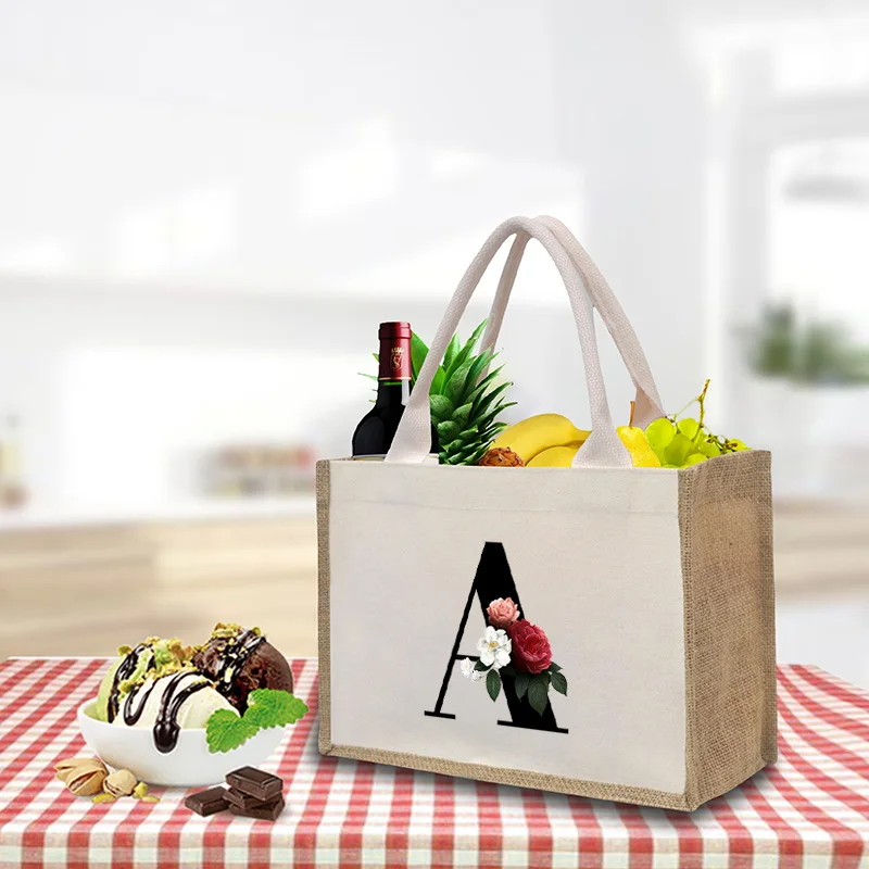 

26 letter pattern, women's canvas handbag, large capacity portable casual beach bag, indoor waterproof