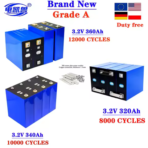 360Ah 340ah 320Ah LiFePO4 3.2V rechargeable battery, suitable for DIY 12V 24V 48V caravan marine solar energy system no tax