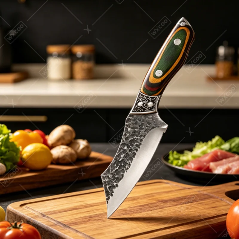 WXCOO Hand Forged Kitchen Knife Professional Kitchen Boning Knife with Cover Stainless Steel Meat Cleaver Fruit Butcher Knife