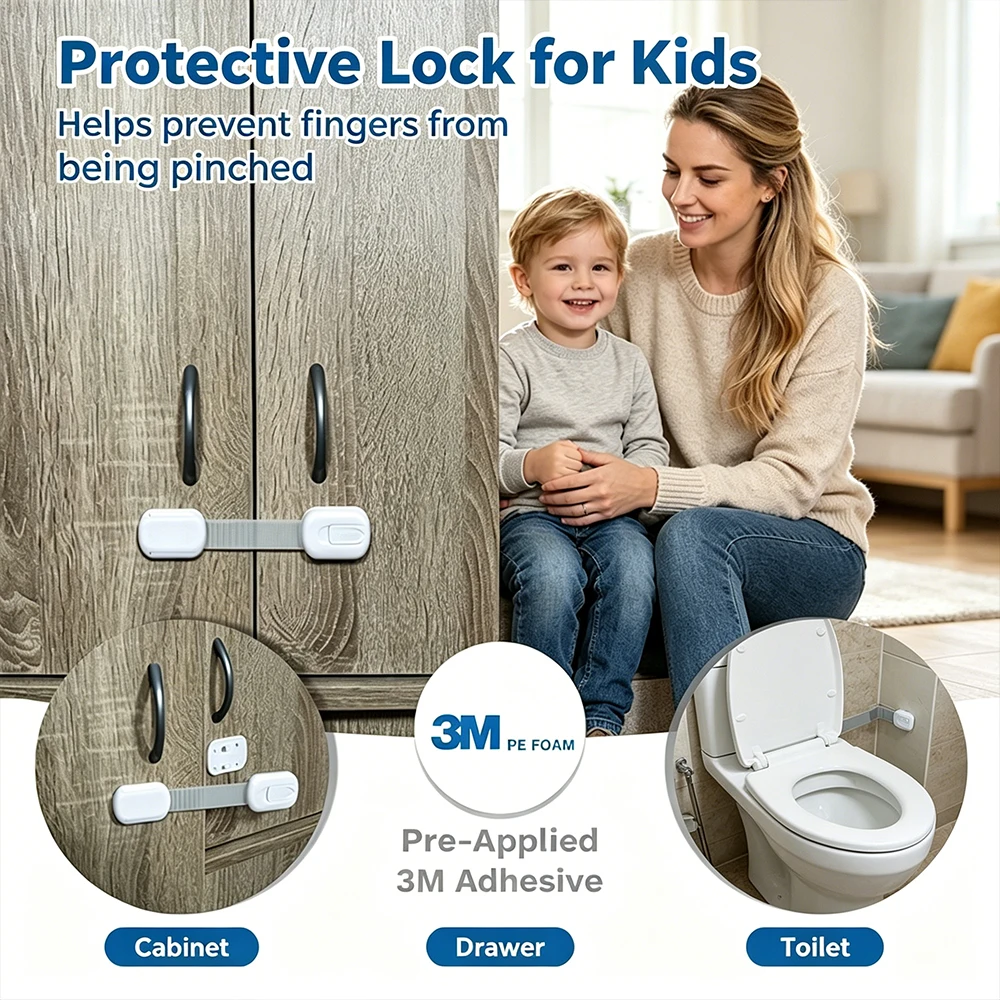 Childproof Safety Strap Locks One Touch Baby Proofing Lock For Cabinet Drawer Fridge Oven Easy Install