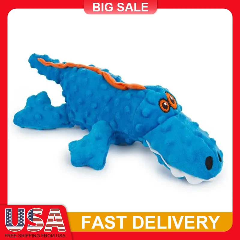 

Large Blue Gator Squeaky Plush Dog Toy with Chew Guard Technology Durable Chew Resistant Puppy Toy for Aggressive Chewers