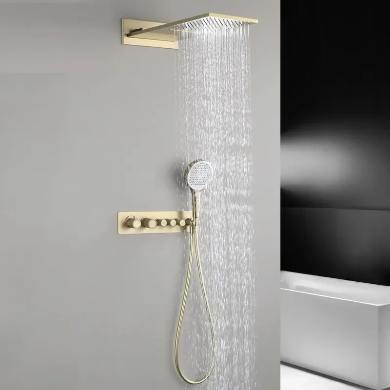 High Quality Concealed Brass Shower Installation Set Brushed Rose Gold Rainfall Waterfall Faucet Bath Shower Faucets