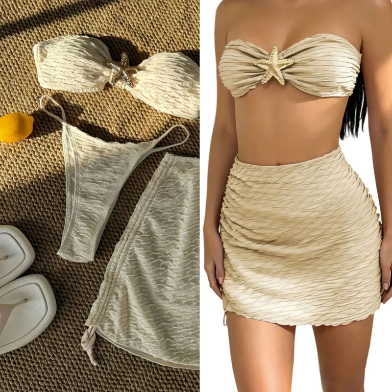 

Women Swimsuit Attractive Three Piece Swimsuit Set Polyester Texture Comfortable Wear Suitable for Pool Parties Wear 69HD