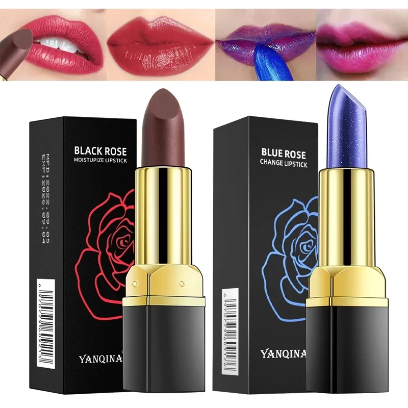 Blue Rose Lipstick Temperature Color Changing Red Rose Moisturizing Lip Balm Makeup Cosmetics Easy To Wear Lip Stick Pencil Tint