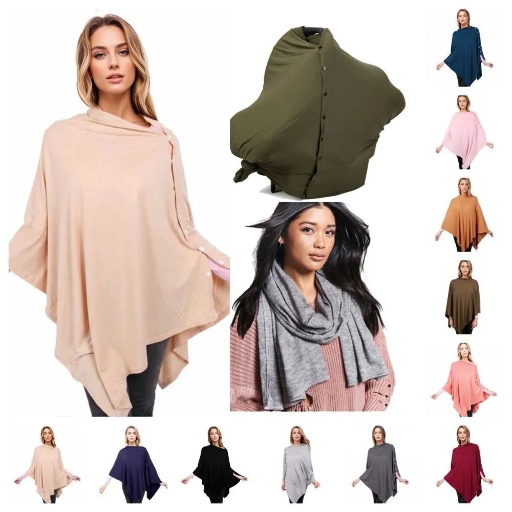 Soft Stretch Fabric Nursing Cover Button Closure Breathable Breastfeeding Poncho Machine Washable Lightweight