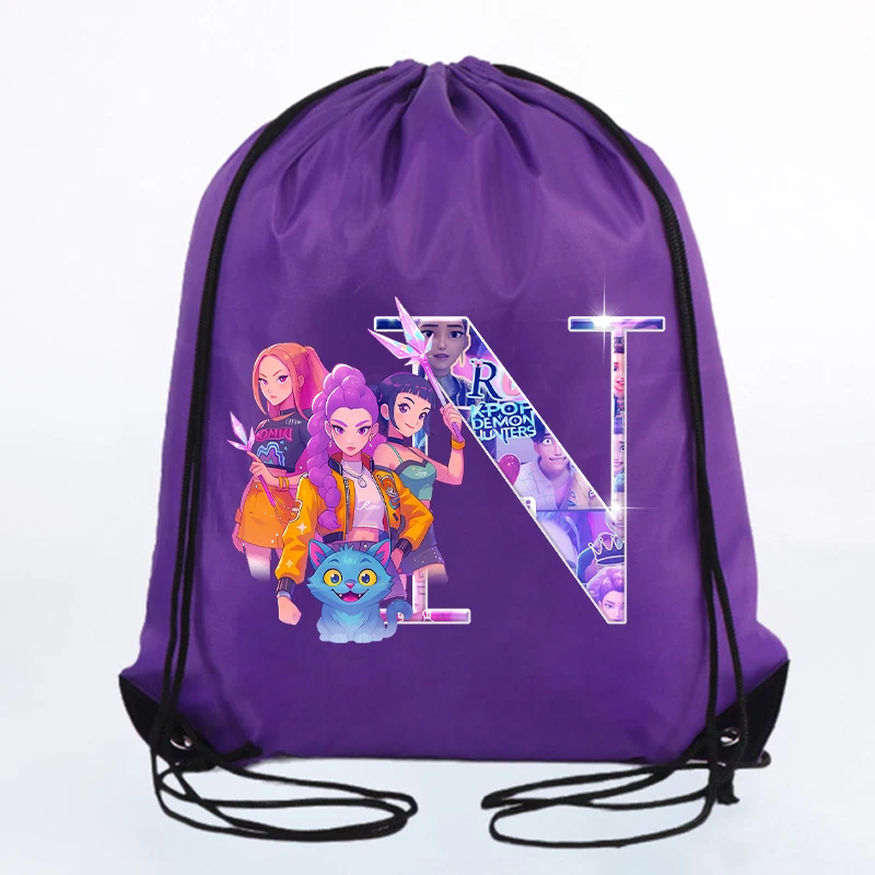 حقائب برباط من K Pop Demon Huntersd حقائب تخزين مطبوعة بحروف كرتونية كاواي للأطفال بسعة كبيرة حقيبة ظهر مقاومة للماء