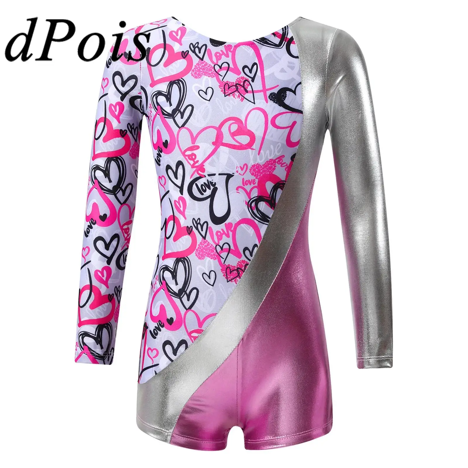 Bambini Patchwork Print Ballet Dance body Unitard Teens tuta da ginnastica a maniche lunghe per ragazze bambini tuta da pattinaggio su ghiaccio