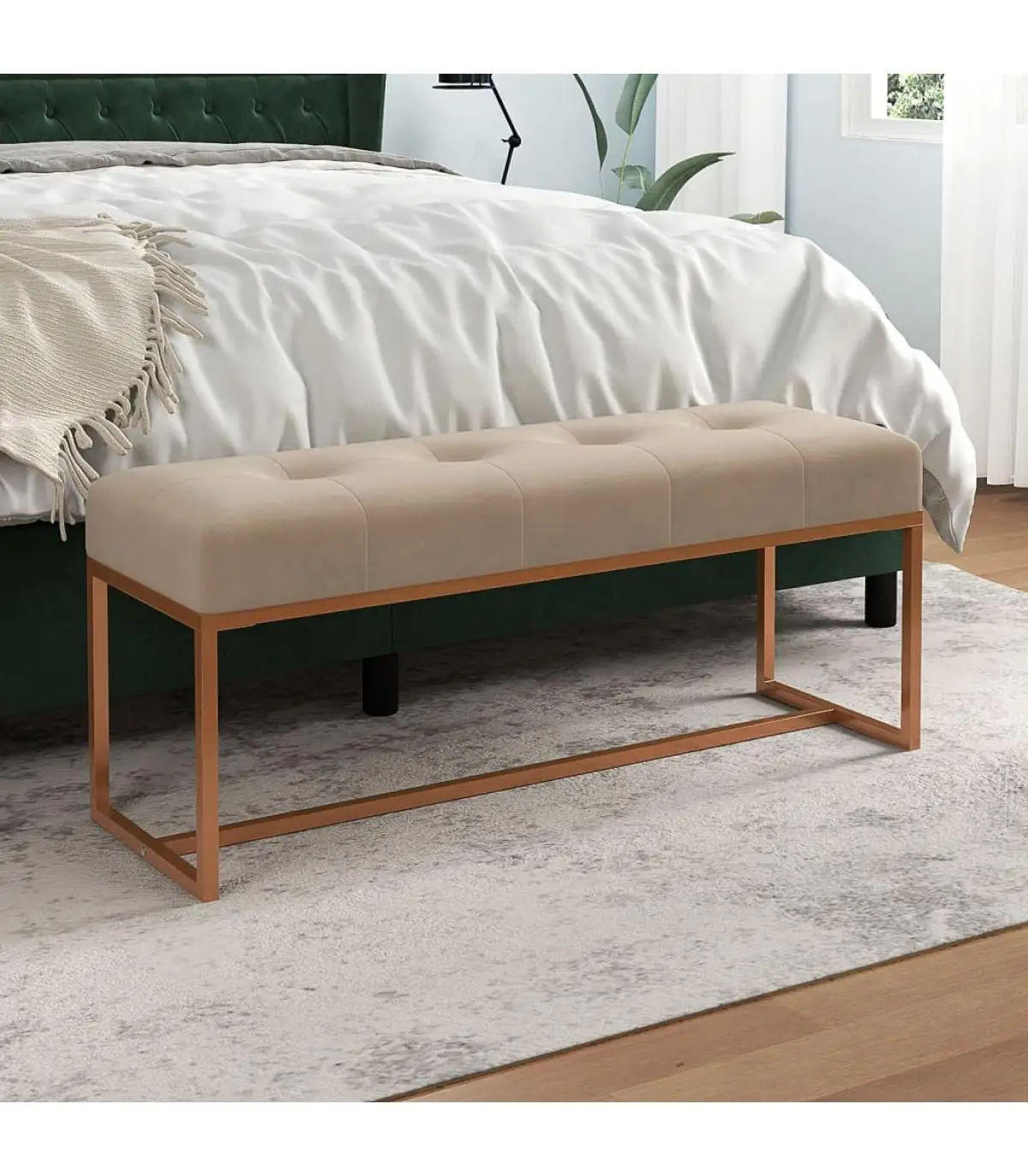 Benches for reception and storage bench beige velvet 110x36x45 cm