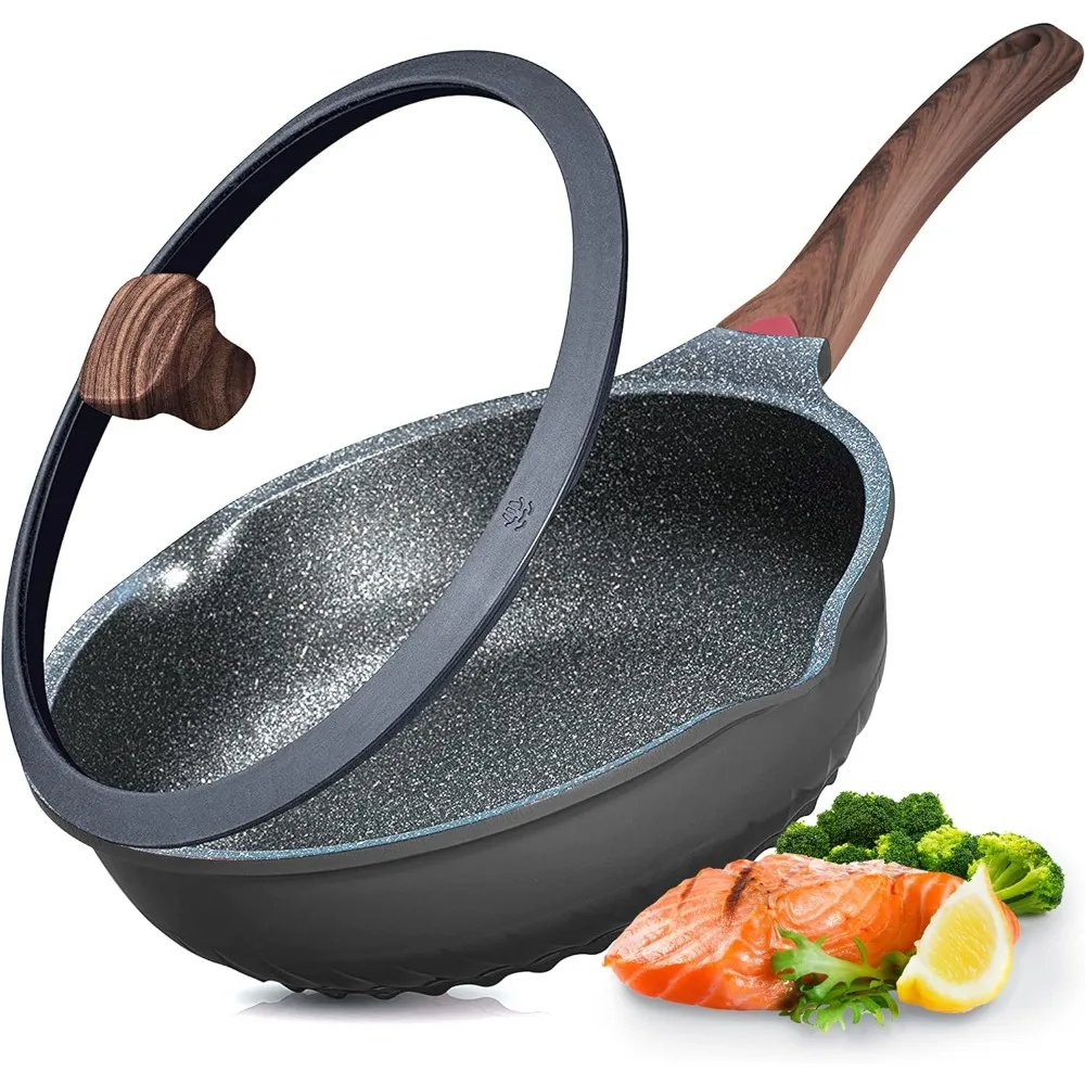 

Vinchef Nonstick Deep Frying Pan Skillet with Lid, 11in/5Qt Saute Pan, German 3C+ Ceramic Coating Technology, Heat Indicator,