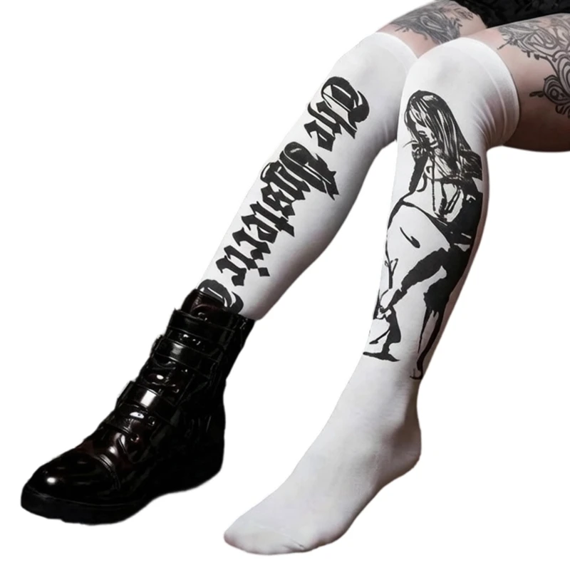Women's Punk Rock Horror Print Elastic Thigh High Socks Cosplay Party Costumes
