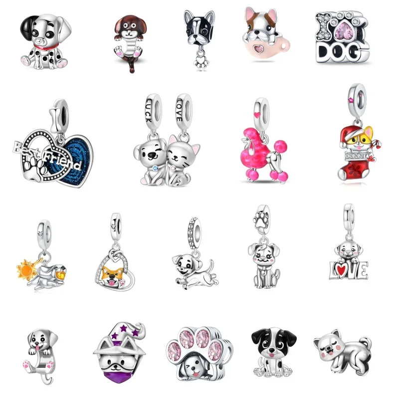 Attractive animal puppy paw print pendant bead string jewelry bracelet necklace accessory copper plated silver export product