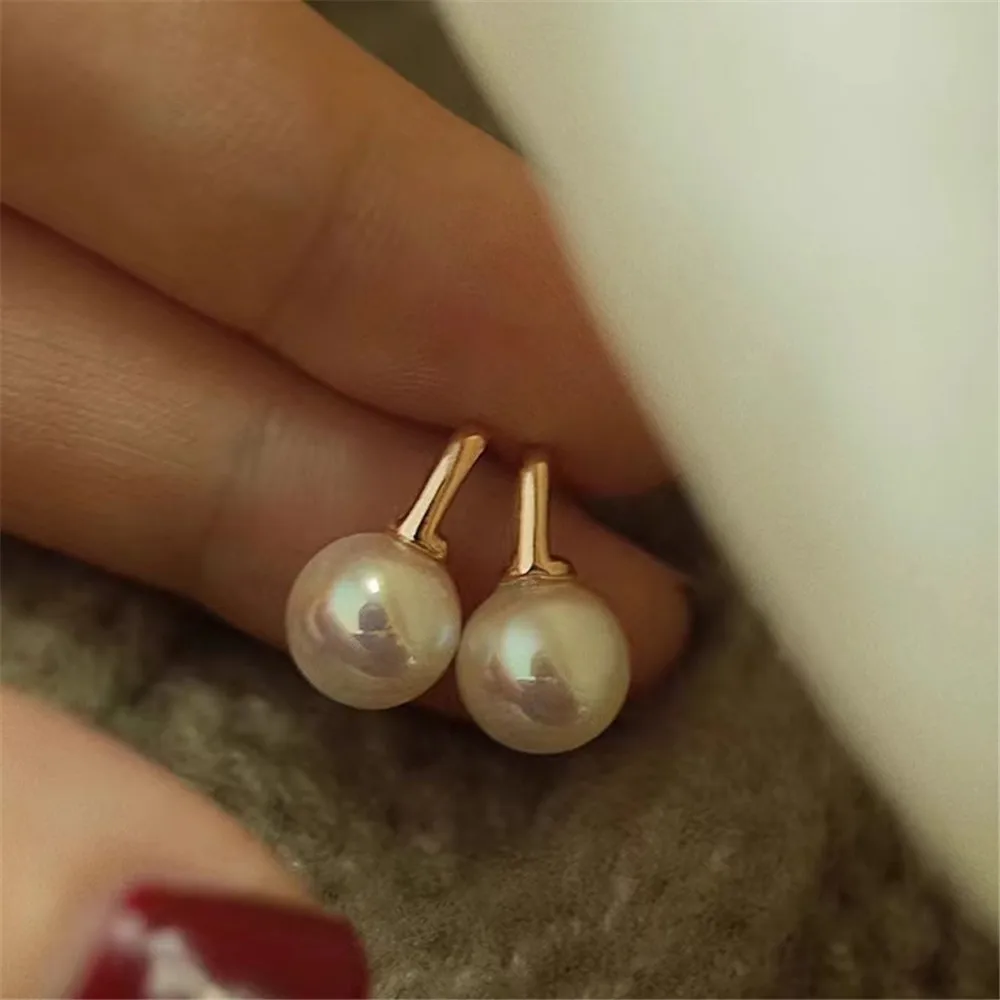 

DIY Pearl Gadgets S925 Sterling Silver Stud Earrings Gold Silver Earrings Fit 8-10mm Beads E062