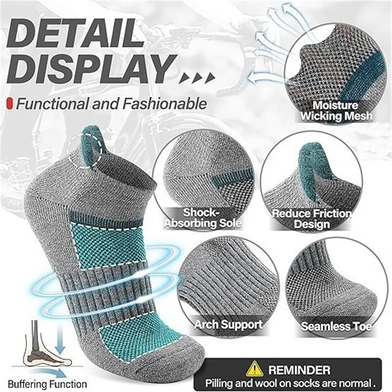 6 ペアメリノウールアンクルランニングハイキングソックス圧縮サポート通気性厚いクッションノーショーソックス女性男性用