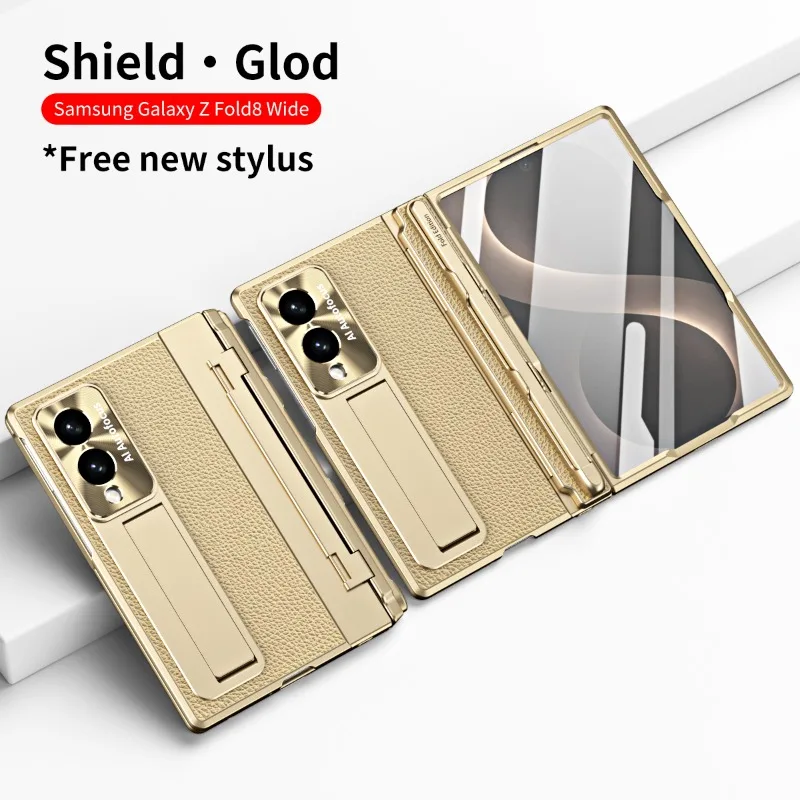 For Samsung Z Fold 8 Wide Pen Slot Included Stylus All-in-One Case Luxury Leather Anti-Fingerprint Smooth Hinge Protection Cover