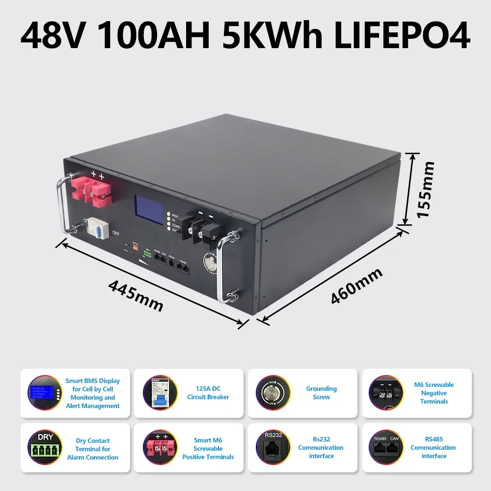 48V LiFePO4 Battery 150AH 100AH Built-in BMS Lithium Iron Phosphate Cells For Replacing Most of Backup Power Home Energy Storage