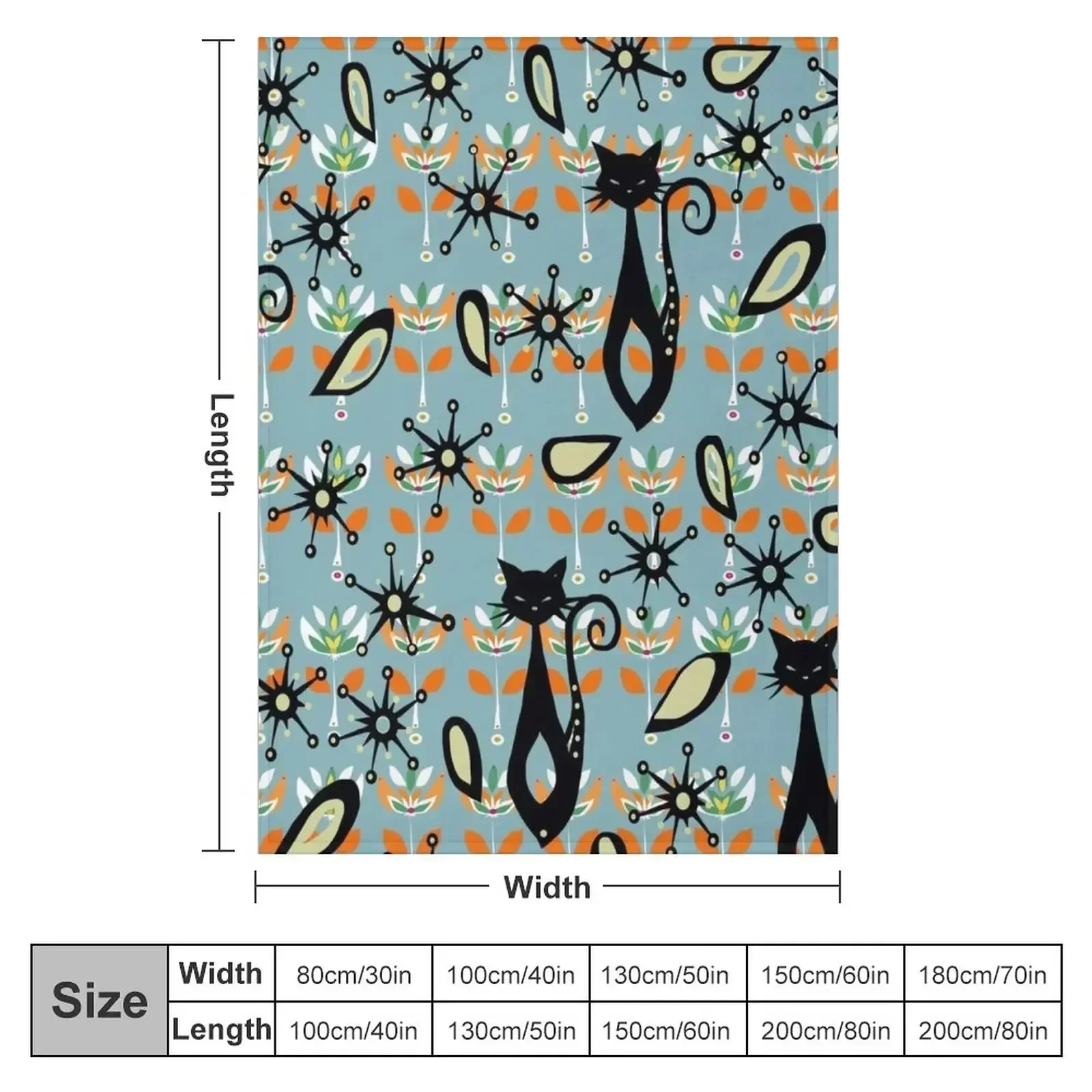 New Atomic cat, mid century modern Throw Blanket couch cozy soft plush fuzzy picnic outdoor blanket