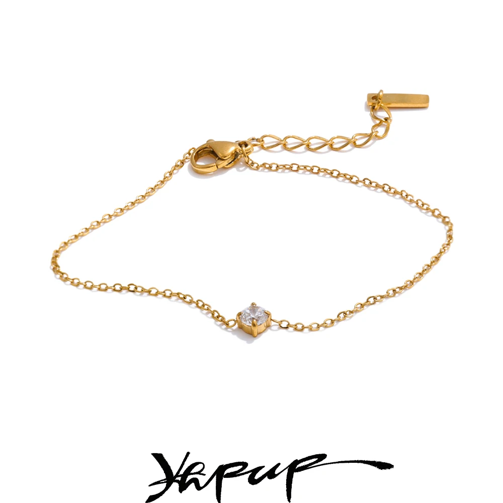 Yhpup Edelstahl Zirkon Dünne Kette Glänzende Armband Armreif Anlaufsichere Metall Trendy Mode Schmuck Bijoux Femme Täglich