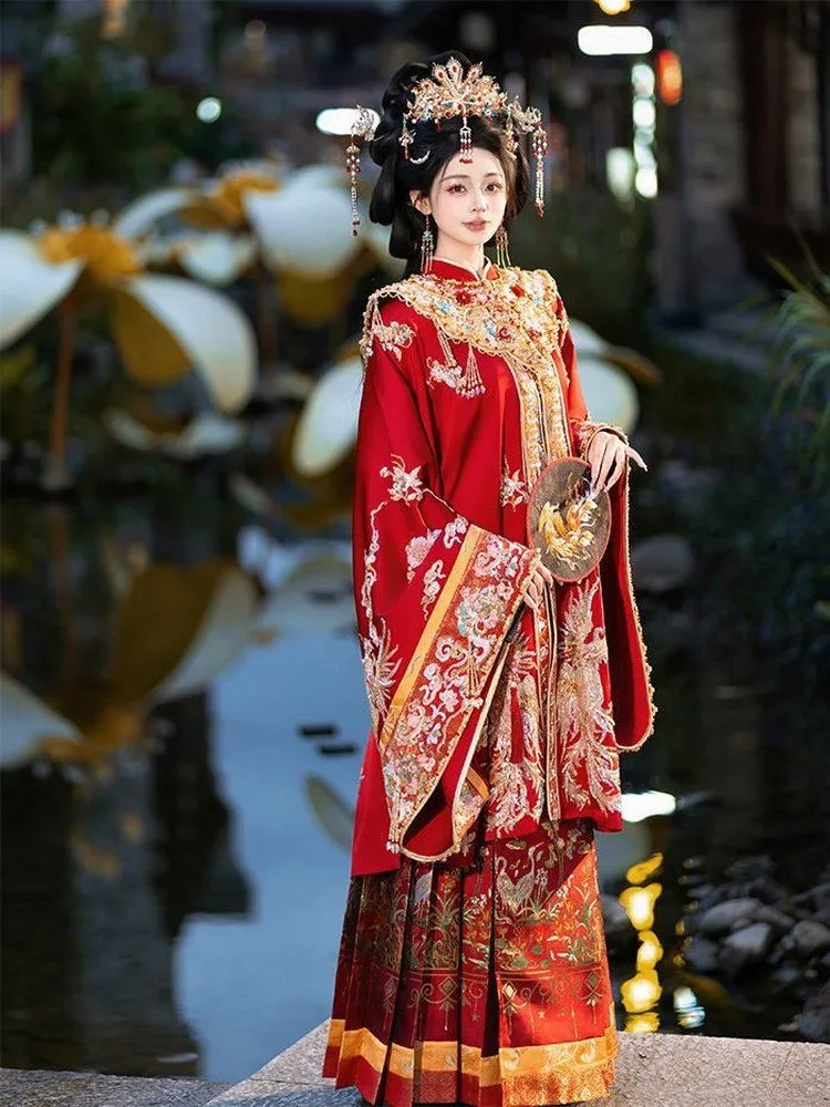 Hanfu wedding dress Chinese-style attire small phoenix crown red cape skirt