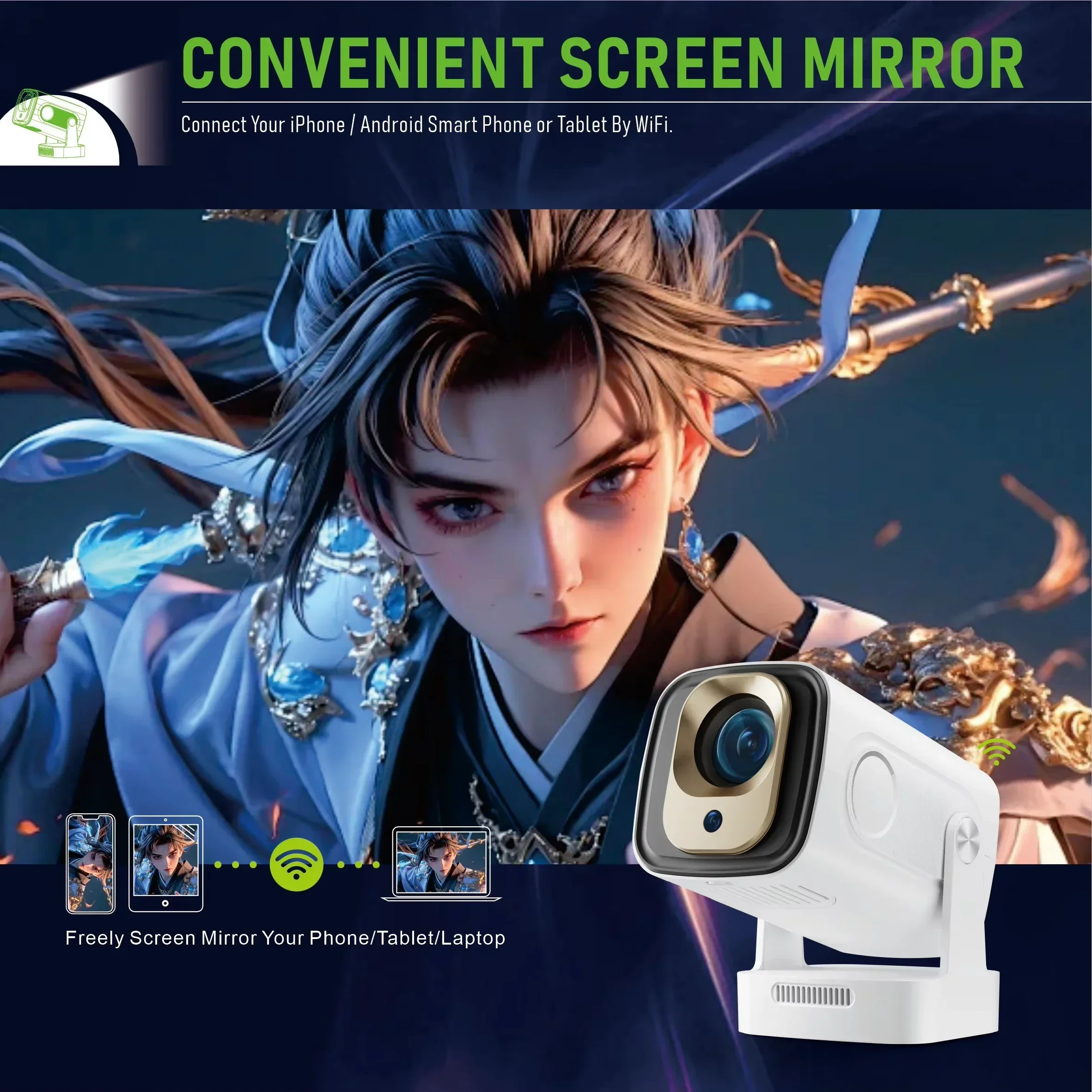 

Projector HY260 PRO Android 11 Projector 4K Native 1080P Auto Focus Native 330ANSI Dual Wifi BT5.4 Home Outdoor Movie