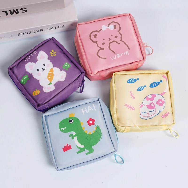 Cute Animal Large Capacity Sanitary Napkin Pads Storage Bag Earphone Data Cable Girls Physiological Period Tampon Organiser Bag