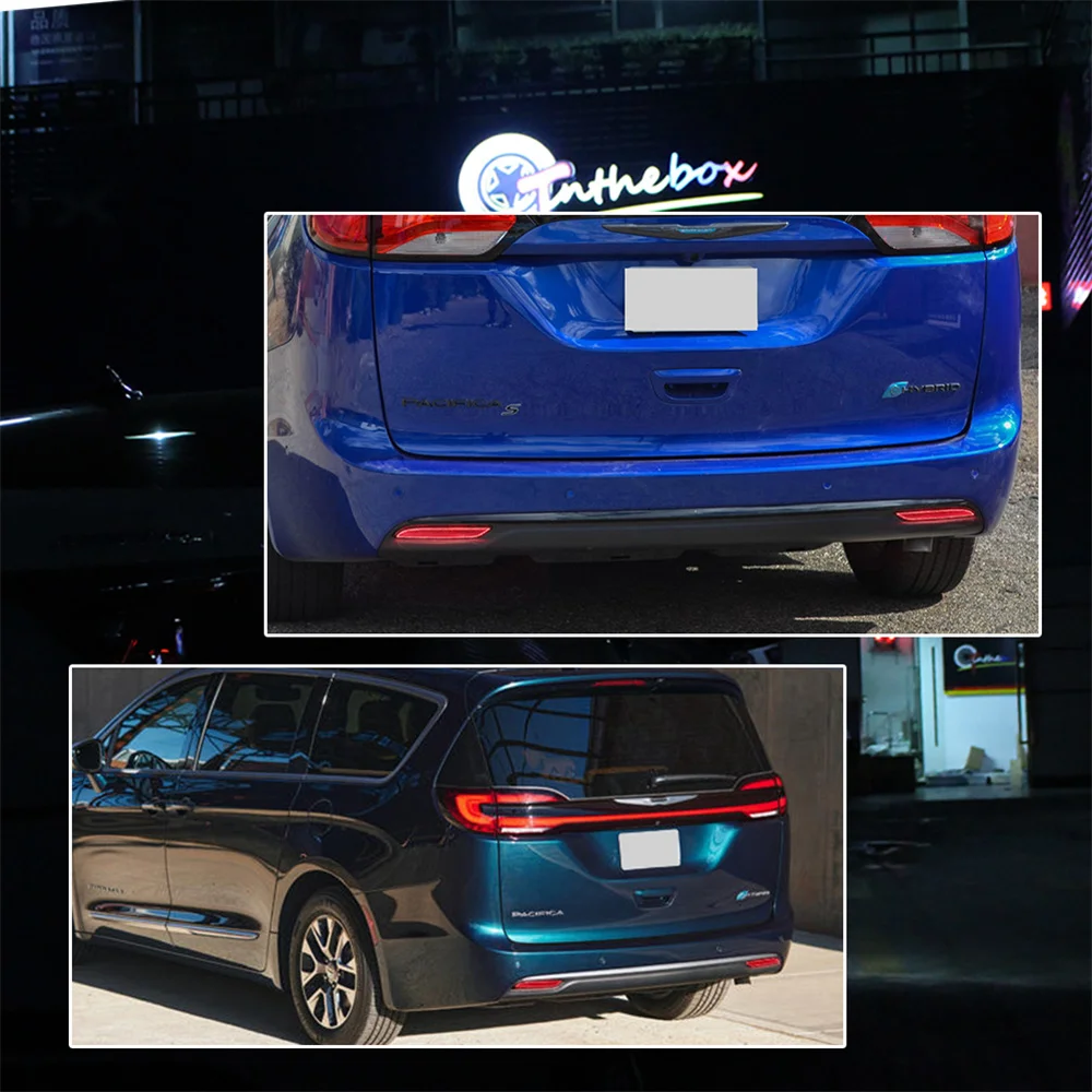 الأحمر LED مانع صدمات خلفي للسيارة عاكس الذيل/أضواء الفرامل لكرايسلر باسيفيكا وفوييجر 2017-2023 أضواء الضباب الخلفية وقف أضواء 12 فولت