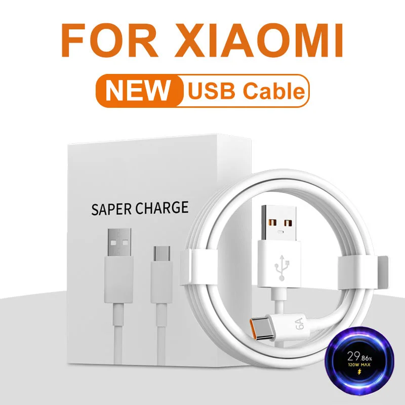 USB para Tipo C Cabo de Carregamento Rápido, Carregador para Xiaomi Mi 12, 11, 10, 9, 8 Pro, Poco, Redmi Note, K30S, Acessórios do Telefone, 6A