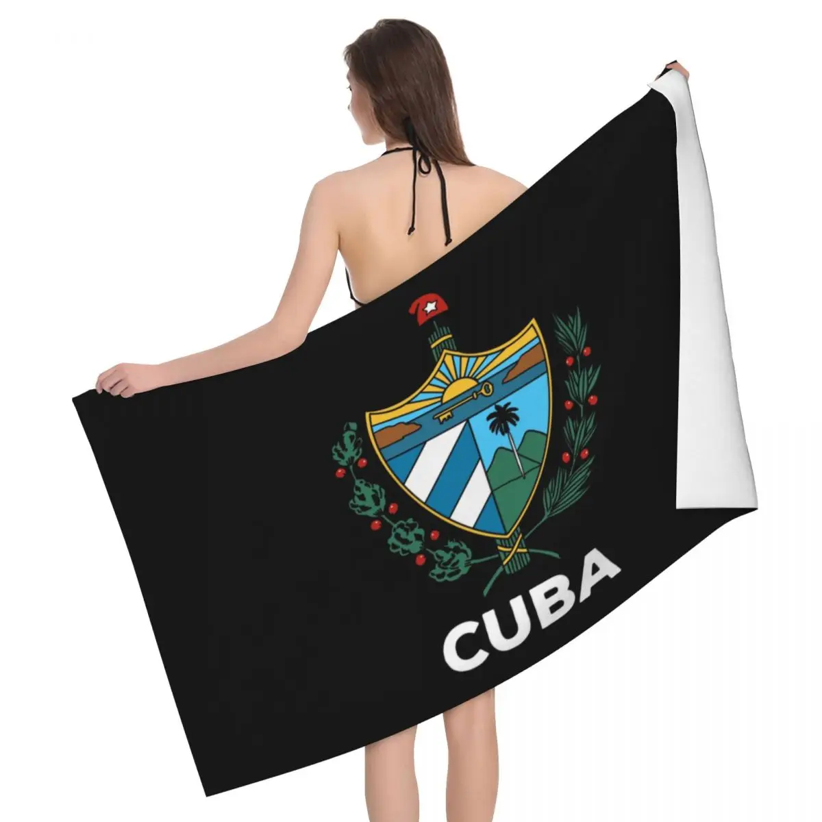 Customized Cuba Coat Of Arms National Symbol Beach Towel Quick Dry Cuban Patriotic Soft Linen Microfiber Shower Sauna Towels