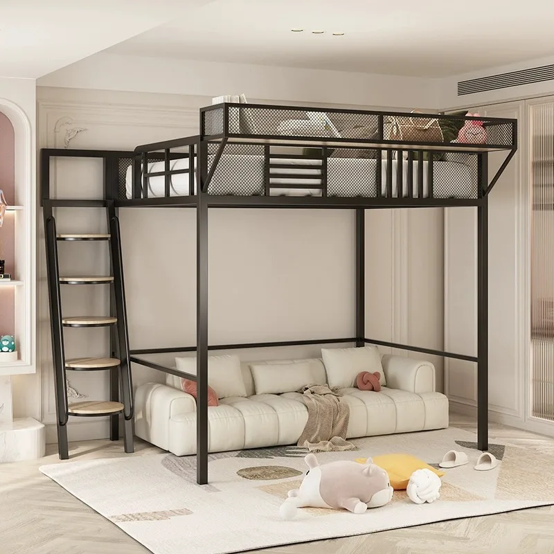 Dormitory wrought iron elevated upper bunk bed duplex upper bunk iron frame bed small apartment loft double layer up