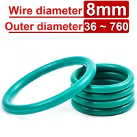 Diámetro del cable 8mm FKM Fluororubber junta tórica anillo de sellado CS OD 36mm-760mm junta de sellado verde anillo resistente a la corrosión calor 1 Uds