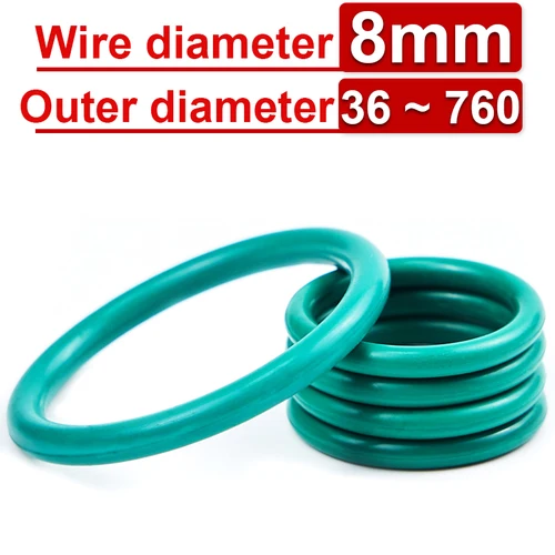 Imagen 1 del producto Diámetro del cable 8mm FKM Fluororubber junta tórica anillo de sellado CS OD 36mm-760mm junta de sellado verde anillo resistente a la corrosión calor 1 Uds