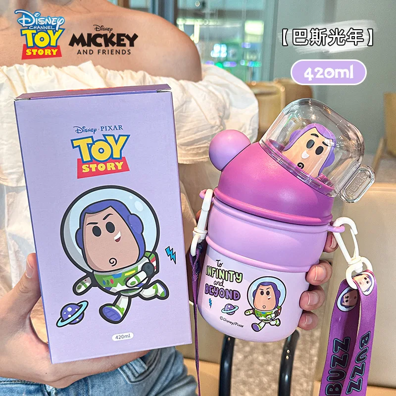 Disney 420ml Mickey Mouse Buzz Lightyear 316 Kids Strawberry Bear Thermal Mug Outdoor Portable Mug Office Thermal Mug Gifts