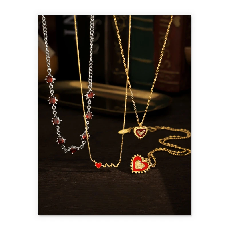 

New Year's series red dripping oil love zircon necklace necklace necklace jewelry women