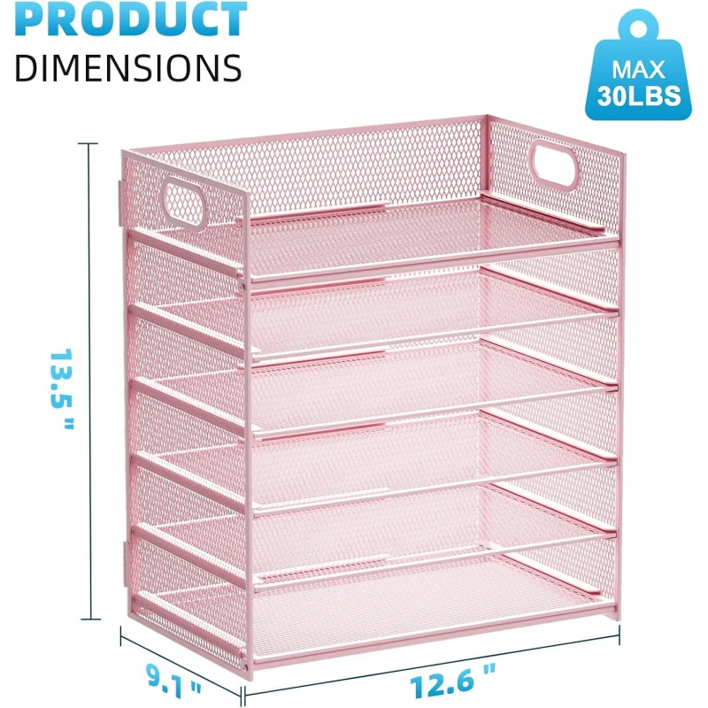 صينية رسائل تنظيم الورق مكونة من 6 طبقات - منظم ملفات مكتب شبكي مع مقبض، فارز / مكتب A4 قابل للطي