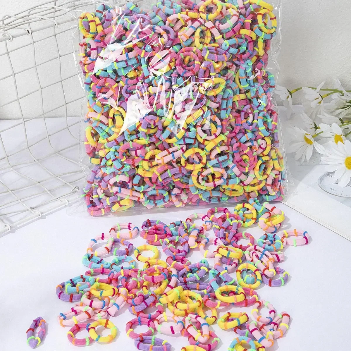 50pcs Colorful Basic Nylon Ealstic Hair Band For Girls Ponytail Hold Scrunchie Rubber Band Kid Fashion Hair Accessories