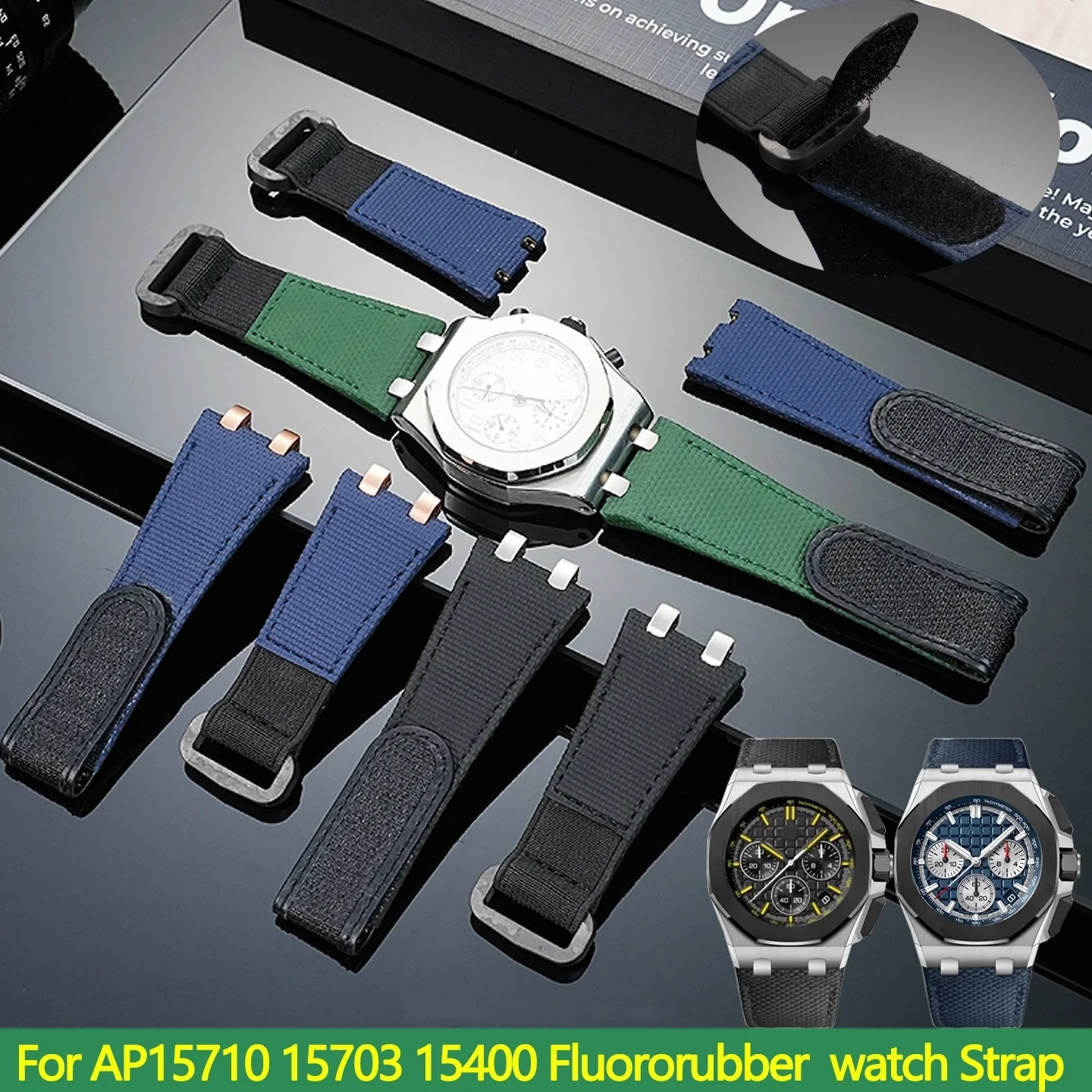 

26mm 28mm Fluororubber watch band For AP Audemars Piguet Royal Oak Offshore Series AP15710 15703 15400 Leather bottom Strap