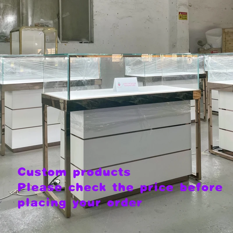 custom.Luxury Jewelry Display Cabinet LED Lighting Lockable Showcase Retail Counter 3D Design Factory Price Jewelry Sh