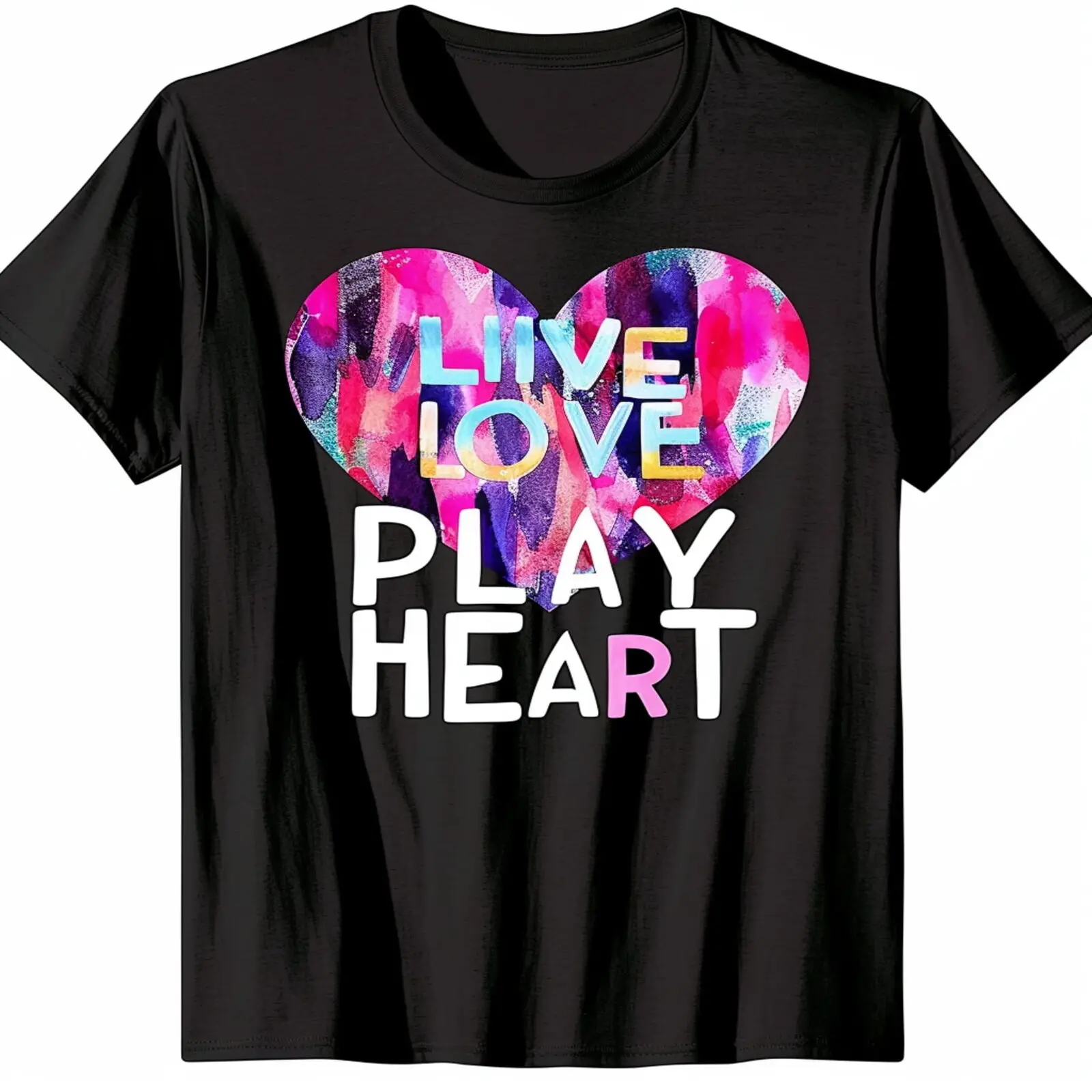 Vibrant Heart Design TShirt Live Love Detailed Illustration Hyper Realistic