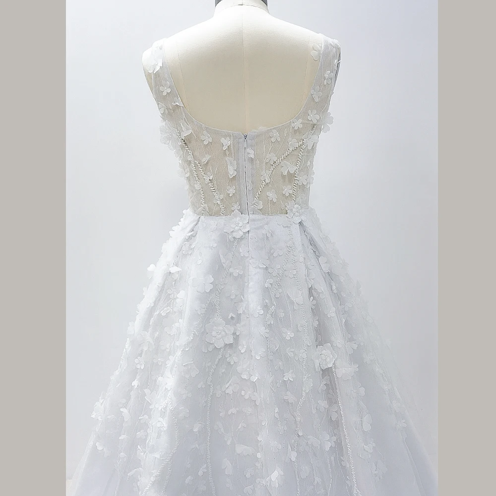 Elegant Fresh White Sleeveless A-Line Evening Dress With Applique New Fashion Female Floor Length Party Prom Ball Gowns