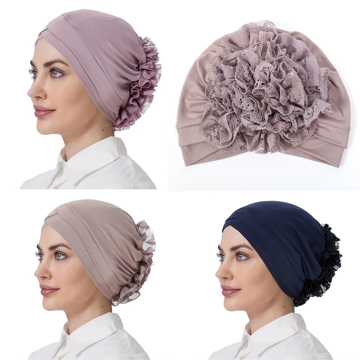 2025 Muslim Women Flower Underscarf Inner Hat Hijab Forehead Cross Beanies Bonnet Chemo Cap Hair Loss Headscarf Turbante Mujer