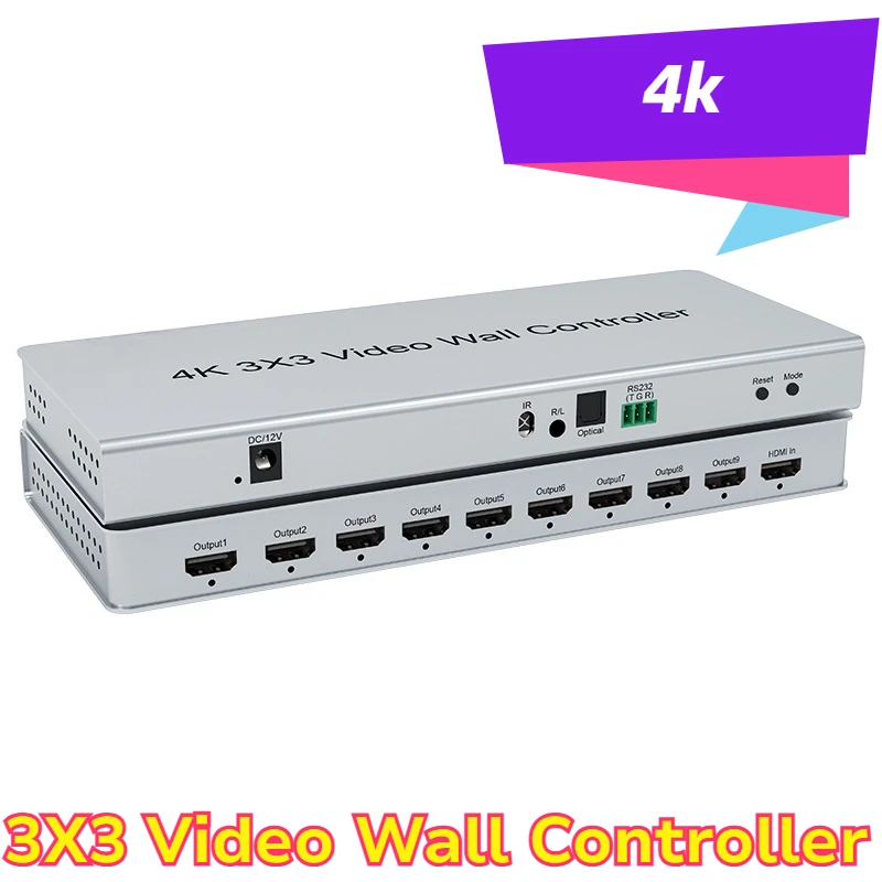 4K 3x3 HD Video Wall Controller HDTV TV Wall Processor 2x3 2x4 1x6 2x1 2x2 9 Screen Stitching Splicer Switch with Audio output