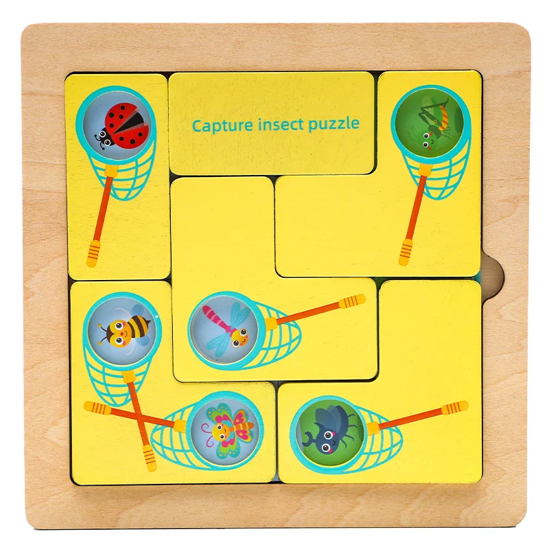 Creative Wooden 3D Puzzles Capture Insect Dinosaur Sea Animal Cognition Cards Children Board Games Kids Montessori Toys