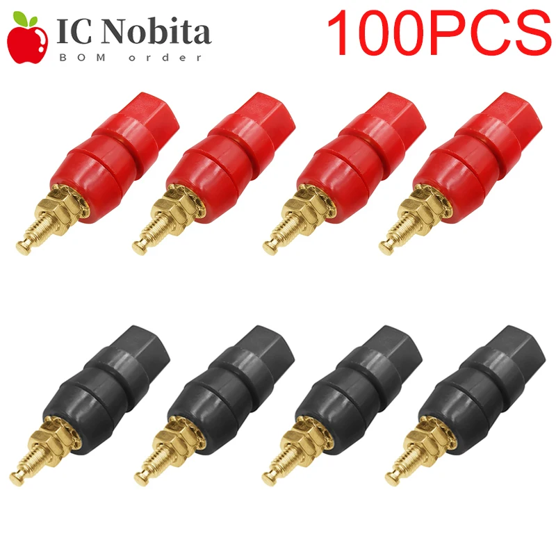 100PCS 4mm Banana Plug Adapt Socket Red Black Test Connector Power Supply Binding Post Terminal Audio Amplifier Speaker Cable