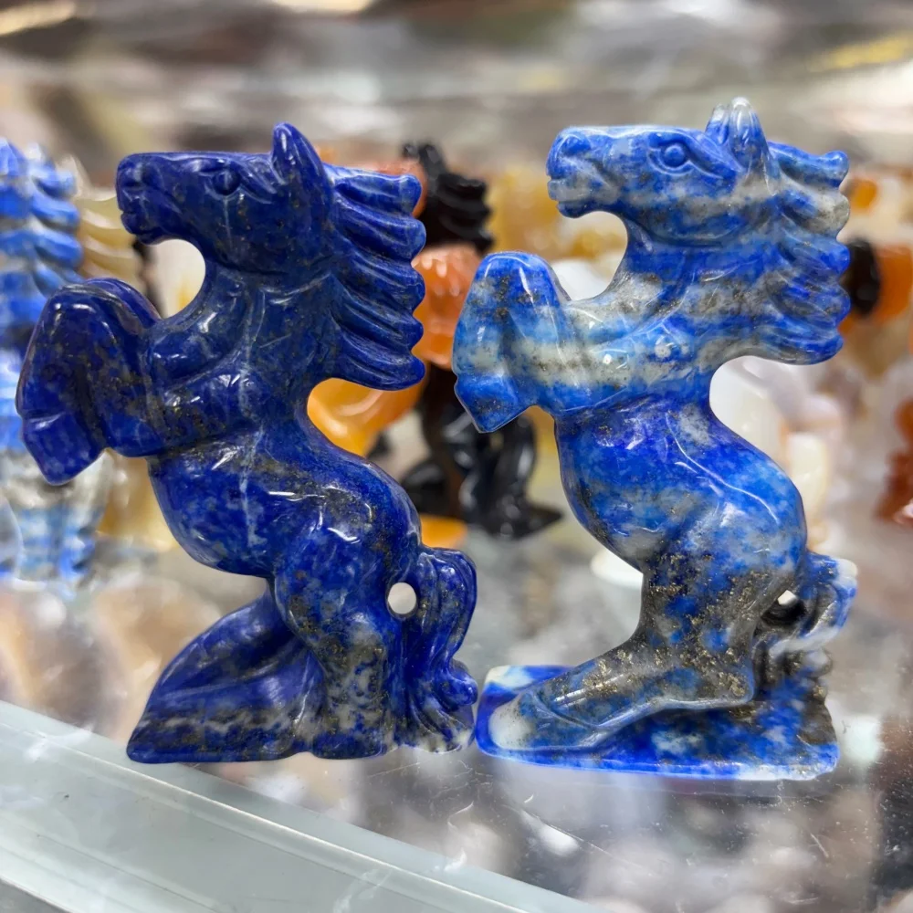 7.3cm Natural Lapis Lazuli Horse Carving With Pyrite Crystal Animal Statue Success Symbol Home Decoration Collectible Gift