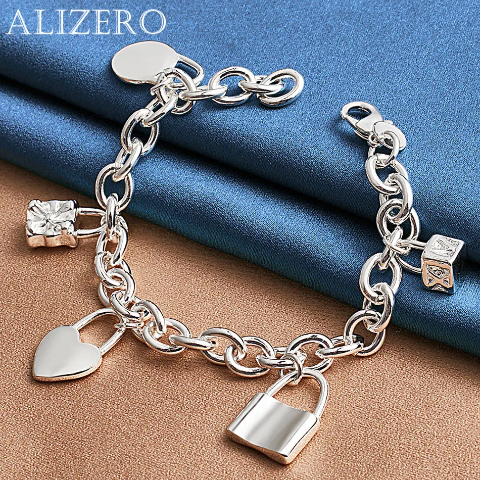 

ALIZERO 925 Sterling Silver Bracelet Round / Square / Heart Five Lock Bracelets For Women Jewelry For Fashion Party Daily Wear