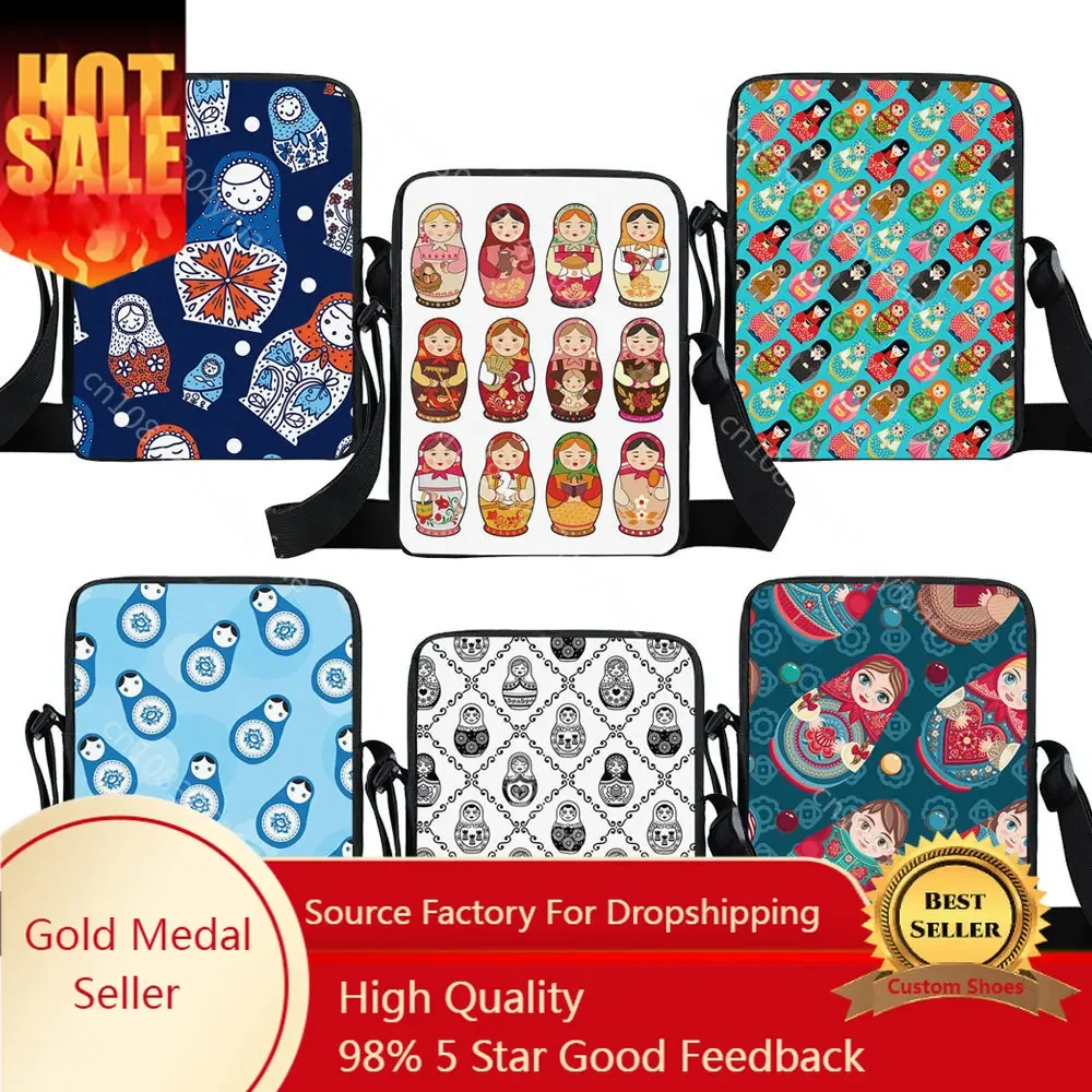 Matryoshka Dolls Print Crossbody Bags Babushka Pattern Handbag Russian Dolls Women Shoulder Bag for Travel Student Bookbags Gift