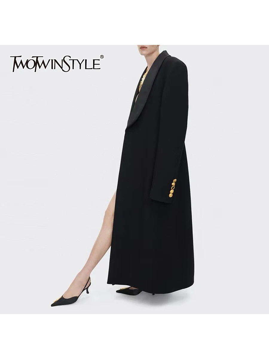 

TWOTWINSTYLE однотонные свободные темпераментные пиджаки на пуговицах для женщин, винтажный пиджак с лацканами и длинными рукавами, женская модная одежда