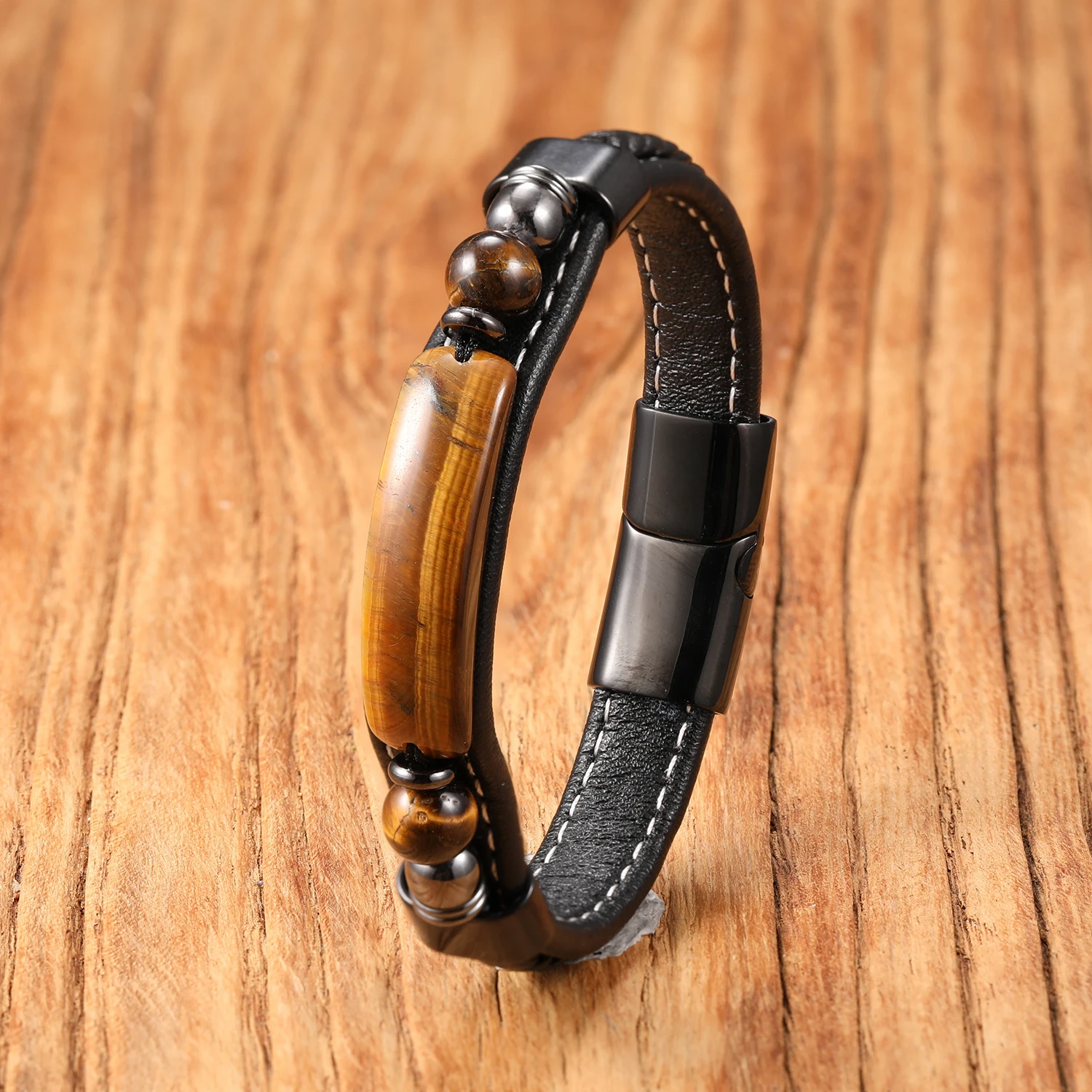 New in Natural Tiger Eye Agate Stone Bracelet Magnetic Clasp Stainless Steel Handmade Jewelry for Men and Women