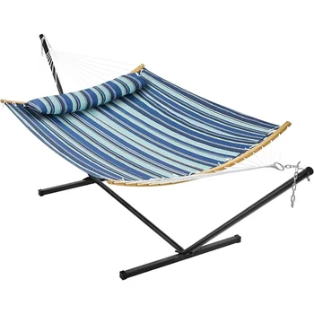 Hammock with Stand, Heavy-Duty Padded Hammock & Steel Stand Set w/Pillow & Carry Bag, Outdoor/Indoor Hammock with Stan