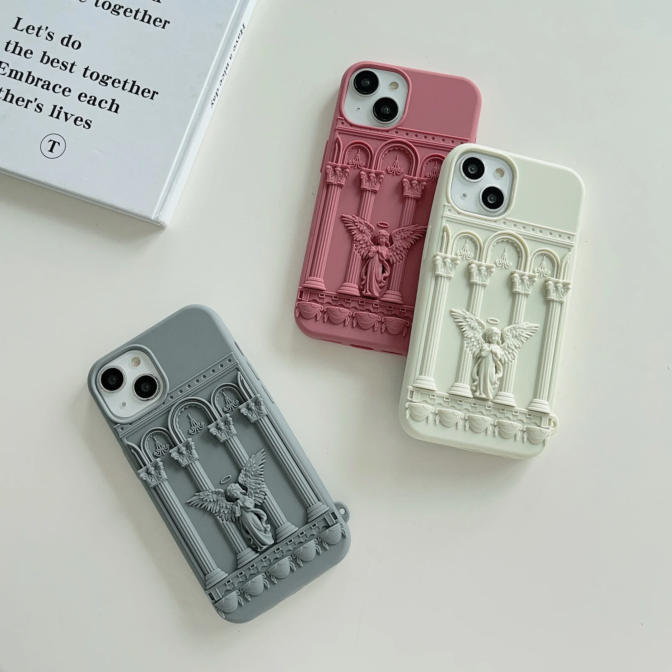 Western Retro Vintage Stereoscopic Building Statue Pray Halo Angel Soft Silicone Cover Case For iPhone 15 14 13 12 11 Pro Max