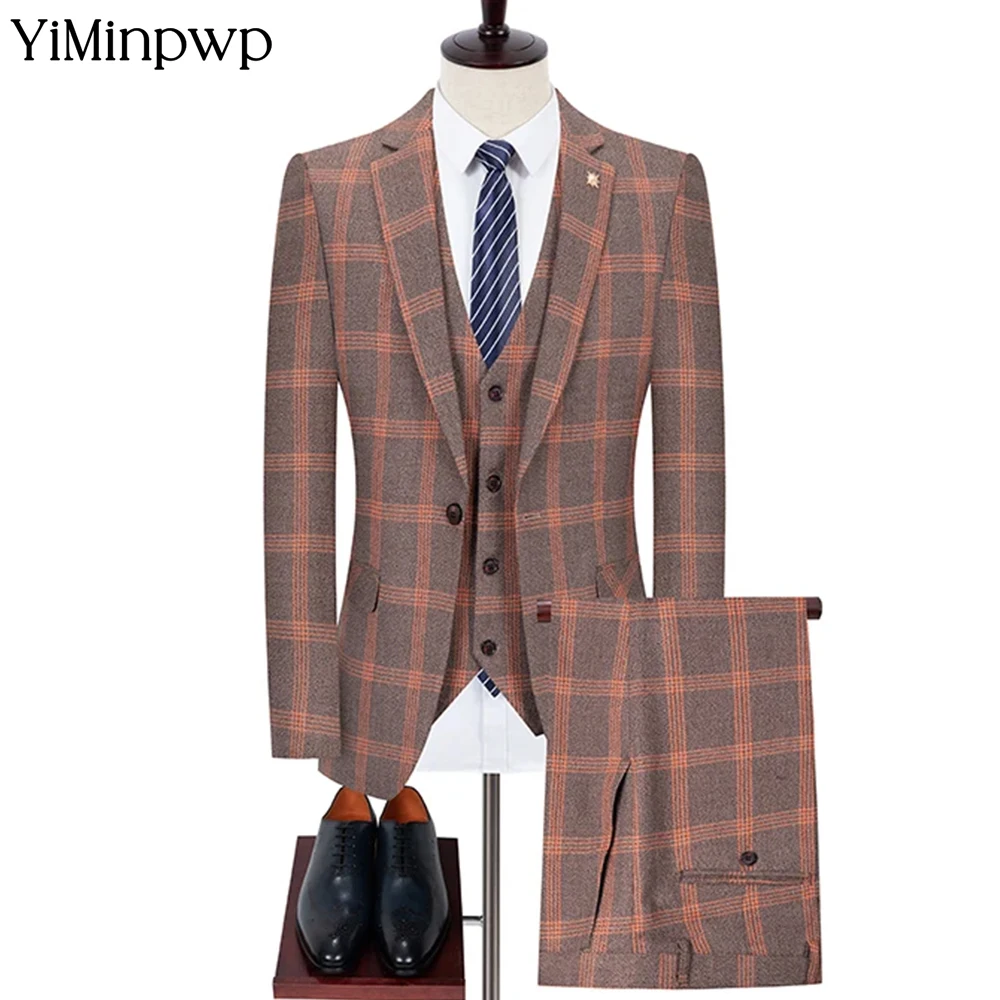 Plaid Boutique Style britannique costume pour hommes sur mesure de haute qualité marié robe de mariée affaires laine costumes formels 3 pièces ensemble XS-5XL